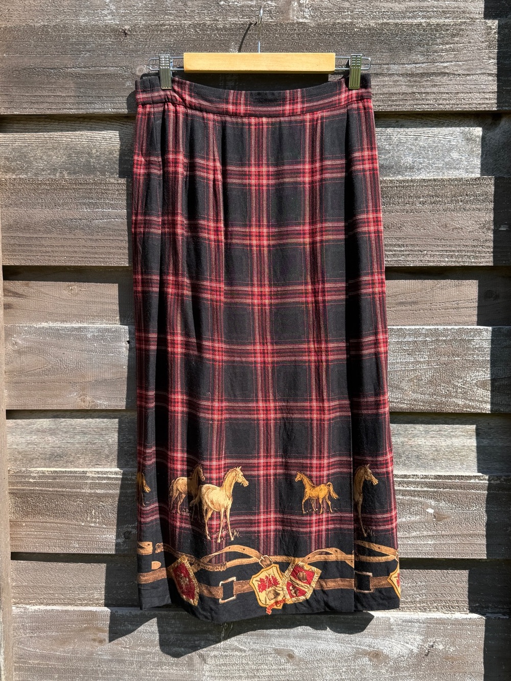 Vintage 90s Check Plaid Equestrian Horse Skirt Donna Morgan Medium Petite
